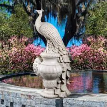 Peacock on an Urn Garden Statue 